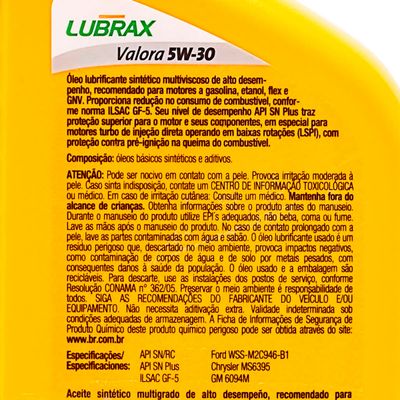 OleodeMotorLubraxLubrificanteSintetico5W301Litro
